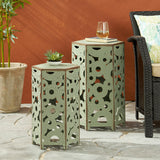 Outdoor Hexagonal Antique Orange Iron Accent Tables (Set of 2) - NH776692