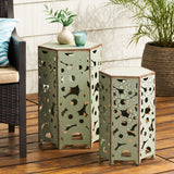 Outdoor Hexagonal Antique Orange Iron Accent Tables (Set of 2) - NH776692