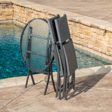 Outdoor 3-Piece Gray Wicker Folding Bistro Set With Aquatex Glass Top - NH807692