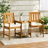 Outdoor Wood Adjoining 2-Seater Chairs with Cushions - NH905692