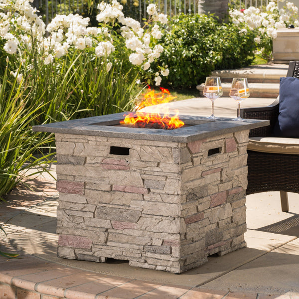 32-inch Stone Square MGO Fire Pit - 40,000 BTU - NH166692