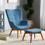 Mid-Century Modern Wingback Fabric Chair and Ottoman Set - NH210792