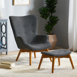 Mid-Century Modern Wingback Fabric Chair and Ottoman Set - NH210792