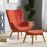 Mid-Century Modern Wingback Fabric Chair and Ottoman Set - NH210792