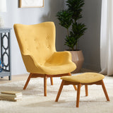 Mid-Century Modern Wingback Fabric Chair and Ottoman Set - NH210792