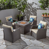 Outdoor 4 Seater Wicker Chat Set with Fire Pit - NH985603