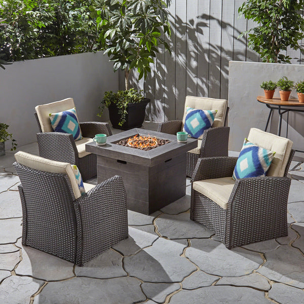 Outdoor 4 Seater Wicker Chat Set with Fire Pit - NH985603