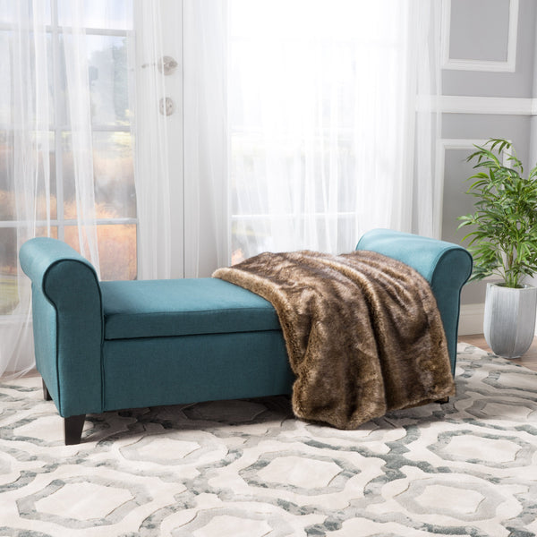 Fabric Upholstered Storage Ottoman Bench with Rolled Arms - NH947992