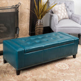 Studded Teal Leather Storage Ottoman Bench - NH167692