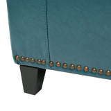 Studded Teal Leather Storage Ottoman Bench - NH167692