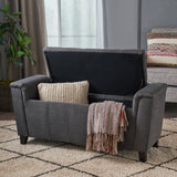 Beige Tufted Fabric Armed Storage Ottoman Bench - NH467692