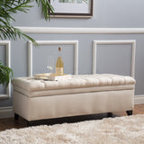 Fabric Beige Tufted Storage Ottoman - NH239692