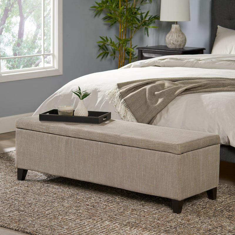 Beige Fabric Storage Ottoman Bench - NH933892