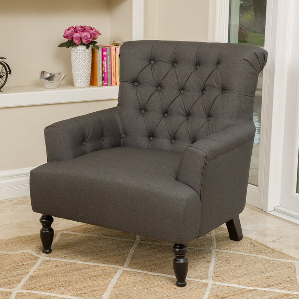 Contemporary Button-Tufted Fabric Club Chair with Rolled Backrest - NH309692