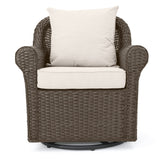 Outdoor 4 Seater Wicker Swivel Chair and Fire Pit Set - NH279213