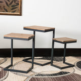 Modern Rectangular Antique Firwood Nesting Tables with Iron Frames - NH812892