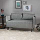 Grey Leather Loveseat - NH592892