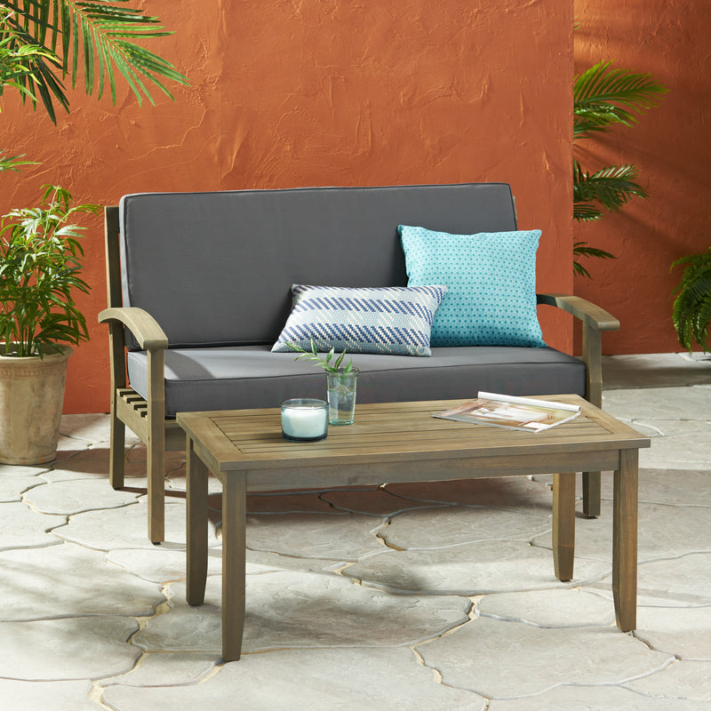 Outdoor Acacia Wood Loveseat and Coffee Table - NH698503