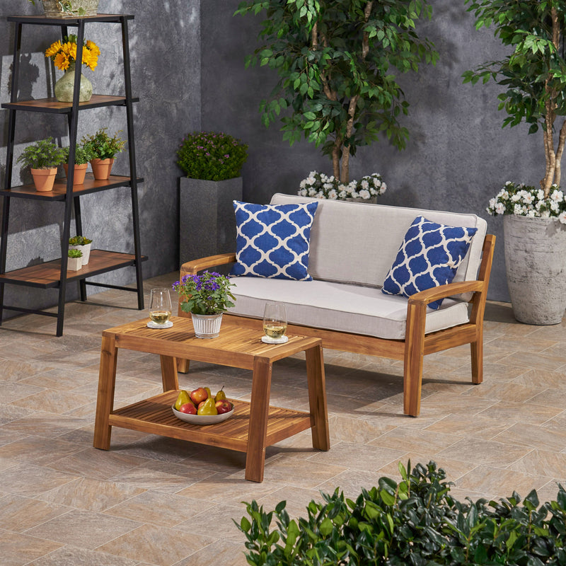 Outdoor Acacia Wood Loveseat and Coffee Table Set with Sunbrella Cushions - NH172703