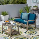 Outdoor Acacia Wood Loveseat and Coffee Table Set with Cushions - NH372703