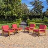 Outdoor Wood Patio Furniture Club Chairs w/ Water Resistant Cushions (Set of 4) - NH111992