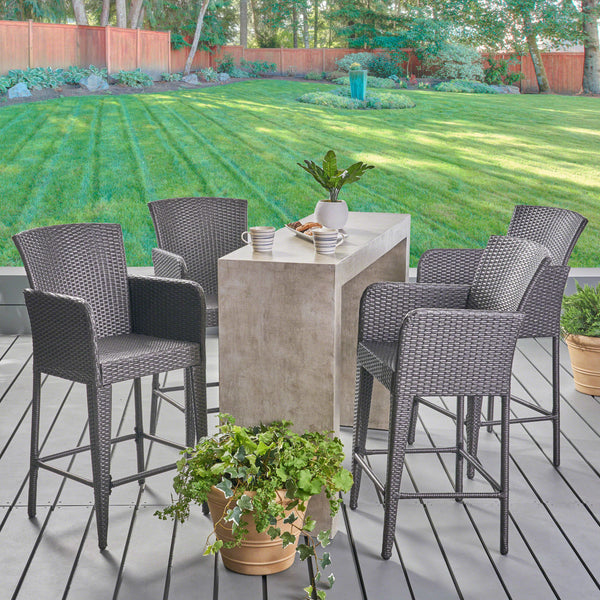 Outdoor 38 Inch Wicker Barstool (Set of 4), Grey - NH594403