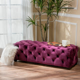 Button Tufted Velvet Rectangle Ottoman Bench - NH024892