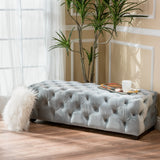 Button Tufted Velvet Rectangle Ottoman Bench - NH024892