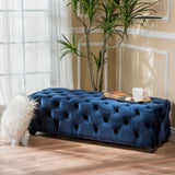 Button Tufted Velvet Rectangle Ottoman Bench - NH024892