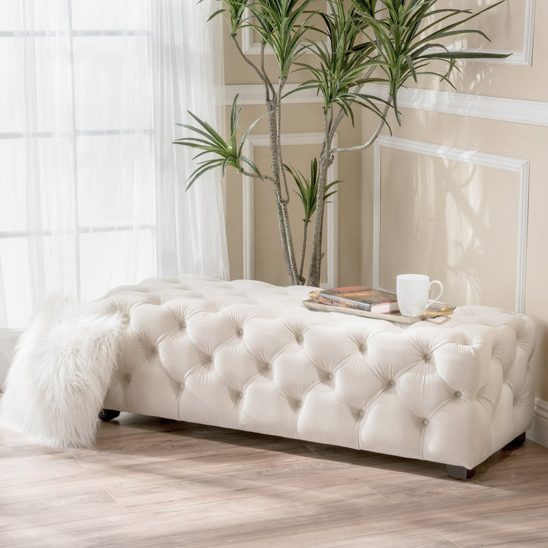 Button Tufted Velvet Rectangle Ottoman Bench - NH024892