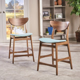 Walnut Finish Mid-Century Modern 24-Inch Counter Stools (Set of 2) - NH469892