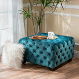 Modern Glam Button Tufted Diamond Stitch Velvet Square Ottoman - NH373892