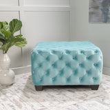 Modern Glam Button Tufted Diamond Stitch Velvet Square Ottoman - NH373892