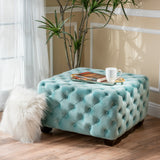 Modern Glam Button Tufted Diamond Stitch Velvet Square Ottoman - NH373892