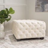 Cream Tufted Square Ottoman - NH530992