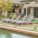 Outdoor Grey Wicker Adjustable Back Chaise Lounges - NH138992