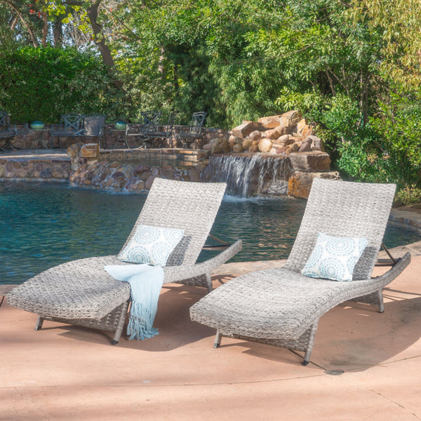 Outdoor Grey Wicker Adjustable Back Chaise Lounges - NH138992