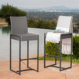 Outdoor Transitional 30-Inch Gray Wicker Barstools with Metal Frame - NH726003