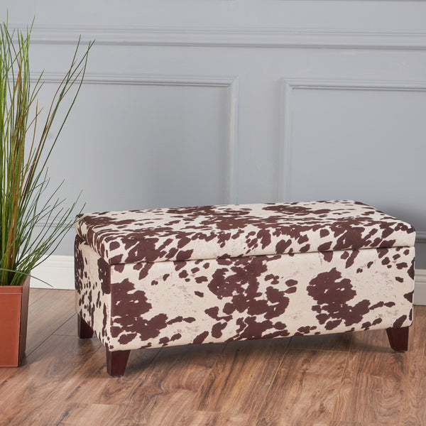 Rectangle Cow Print Velvet Storage Ottoman Bench - NH552103