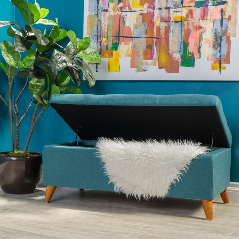 Mid-Century Modern Button Tufted Fabric Storage Ottoman Bench - NH488892