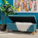 Mid-Century Modern Button Tufted Fabric Storage Ottoman Bench - NH488892