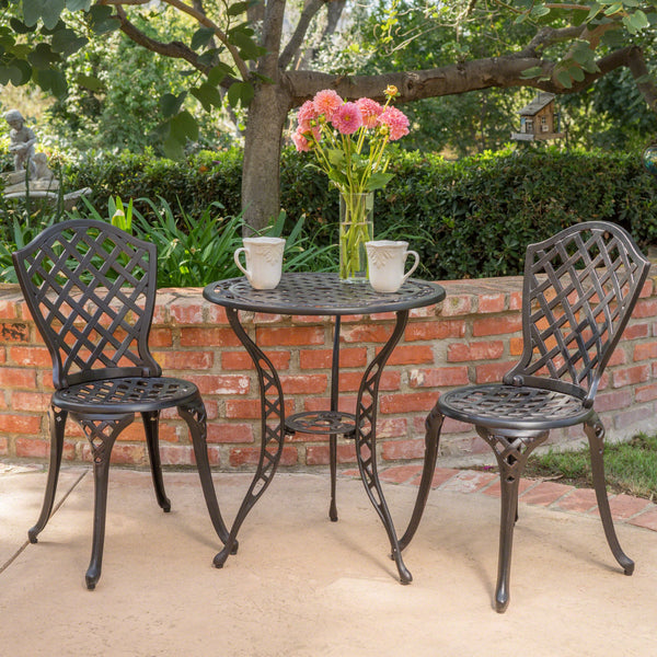 Traditional Outdoor 3-Piece Black with Bronze Cast Aluminum Bistro Set - NH080992