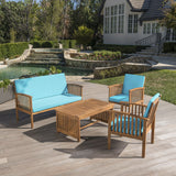 Outdoor Acacia Wood Sofa Set with Water Resistant Cushions - NH282203