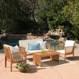 Outdoor Acacia Wood Sofa Set with Water Resistant Cushions - NH282203