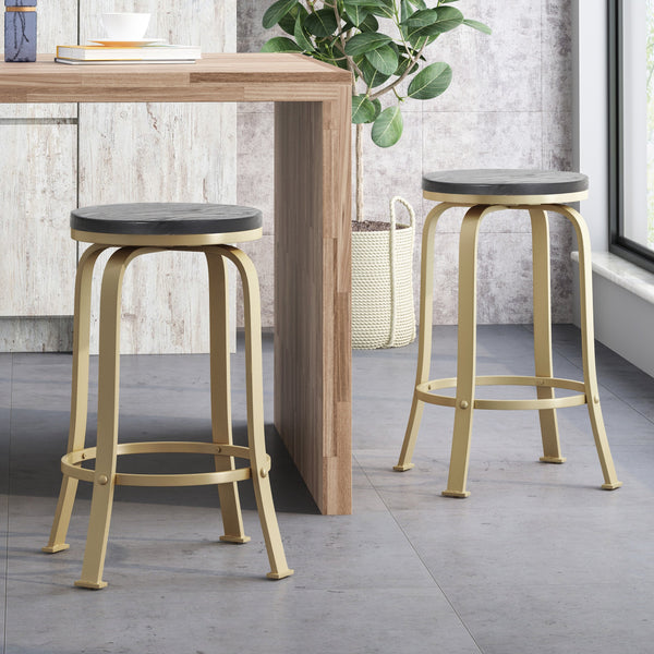 Modern Industrial Swiveling Counter Stool (Set of 2) - NH220113