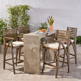 Outdoor Acacia Wood Barstool (Set of 4), Grey with Cream Cushion - NH486403