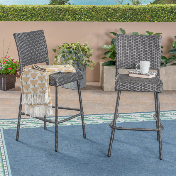 Outdoor Wicker Barstool, Gray (Set of 2) - NH218503