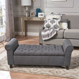 Rolled Arm Tufted Fabric Storage Ottoman Bench - NH328992