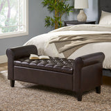 Rolled Arm Tufted Leather Storage Ottoman Bench - NH083992