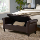 Rolled Arm Tufted Leather Storage Ottoman Bench - NH083992